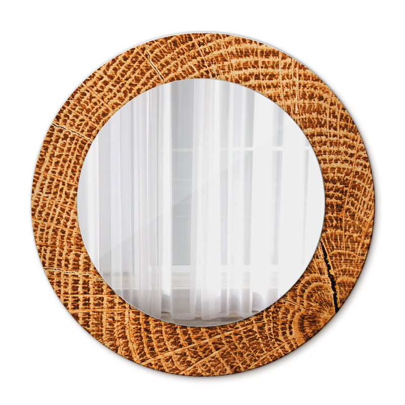 Huldar Glass Flat Wall Mirror, 60cm H x 60cm W, Orange Oak Wood