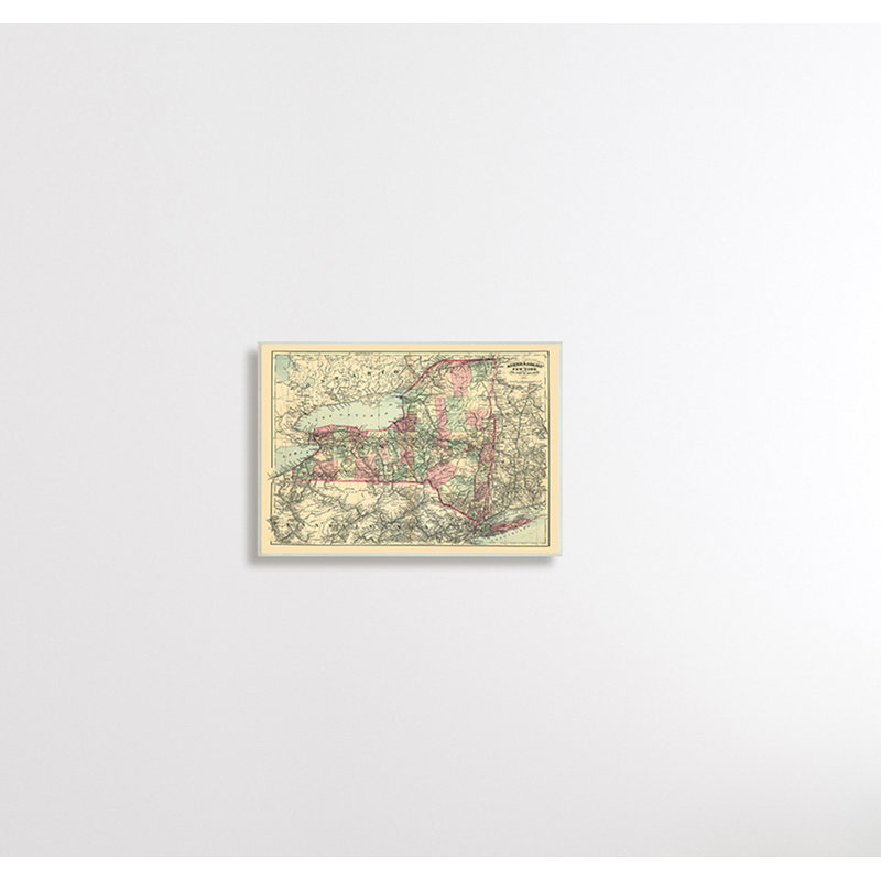 Carte historique de l'État américain de New York, Cartographie rétro par Daphne Polselli, Bois, H 10 po x l 15 po x P 0,5 po