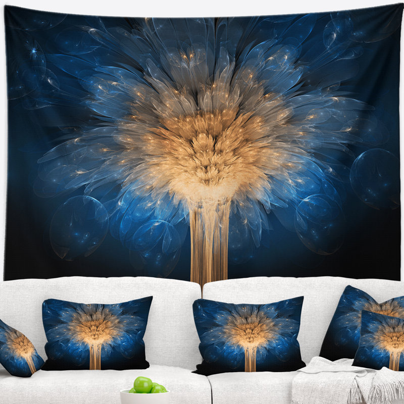 Tapisserie fleur de bleu dragon 3d fractal, H 78 po x l 92 po
