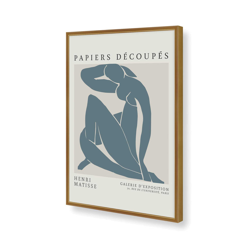 Matisse's Nude II in Midnight Blue, reproduction encadrée, H 11,25 po x l 9,25 po, Or poli