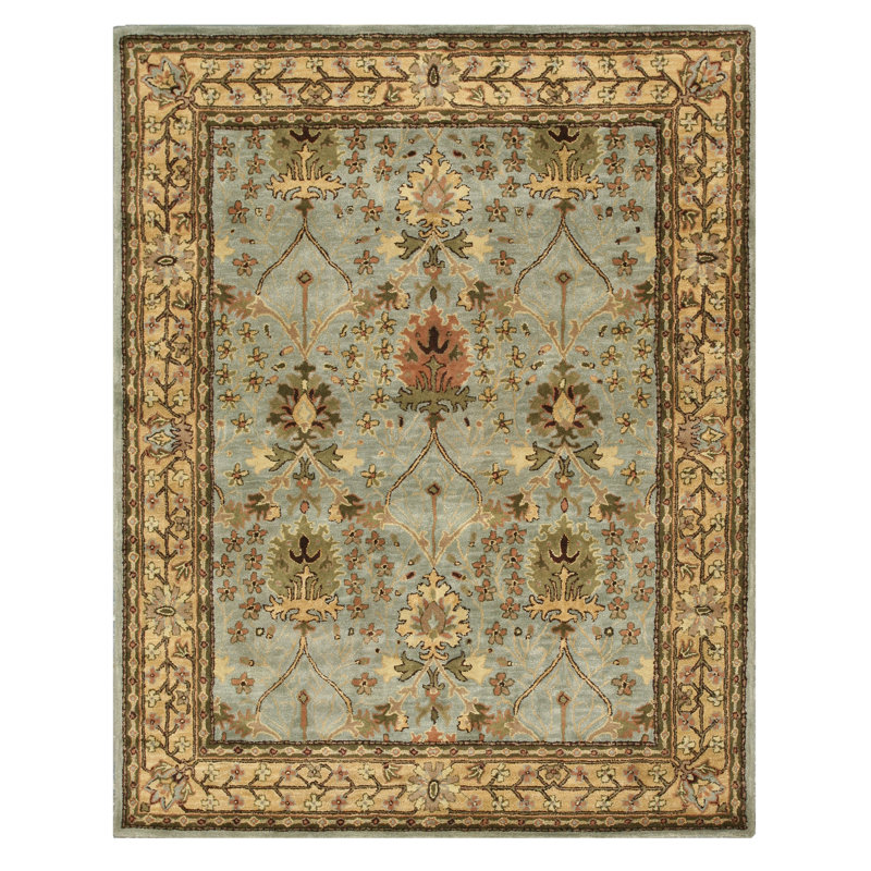 Handmade Blue Wool and Cotton Tufted Rectangular Rug