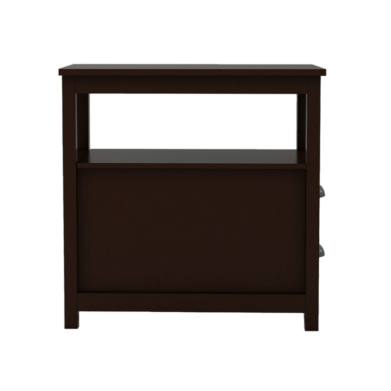 End Table, Narrow Nightstand With 2 Drawers and Open Shelf