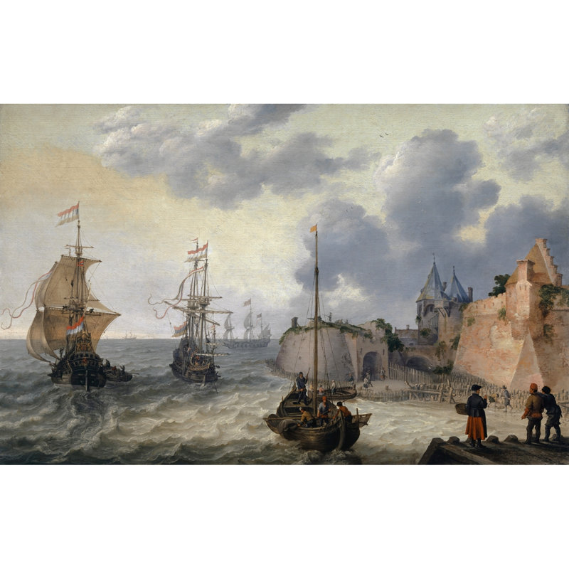 Port hollandais avec voiliers, H 22 po x l 32 po x P 1,5 po