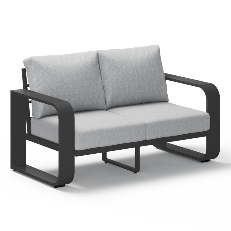 Patio Loveseat Sofa, Light Grey, Black