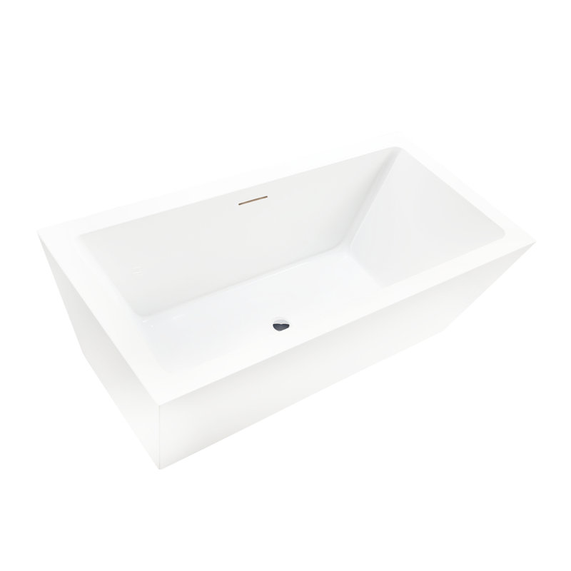 67" x 32" Freestanding Soaking Acrylic Bathtub, White/Integrated Overflow