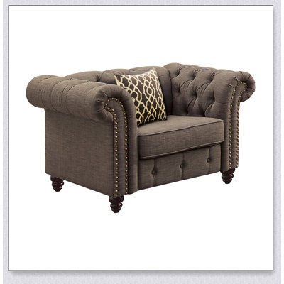 Brown Tufted Accent Chair with Pillow