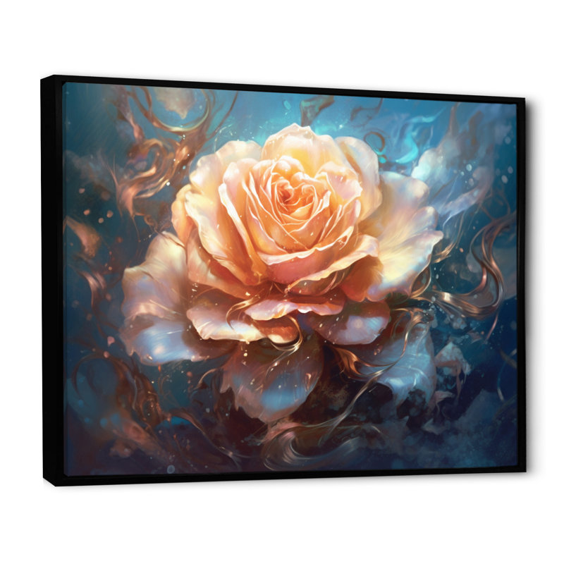 Rose corail et rêverie, Cadre flottant noir, H 34 po x l 44 po x P 1,5 po