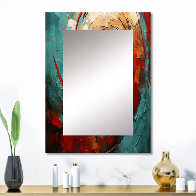 Rouge bleu majestueux mouvement spirale IV - miroir décoratif spirales abstraites, miroir mural rouge, art imprimé en métal