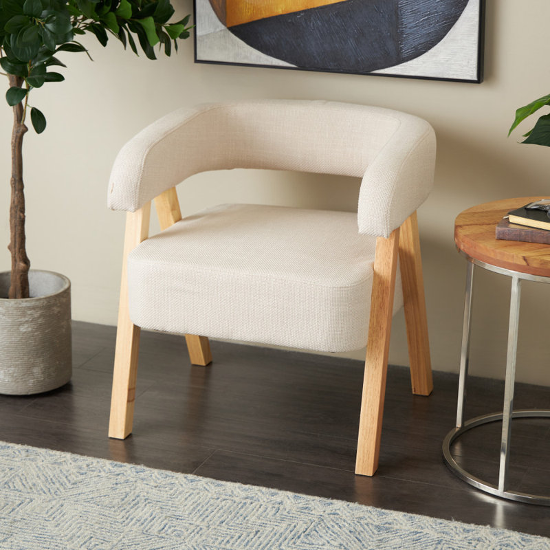 Chaise d'appoint de salon bouclée en polyester beige avec pieds en bois brun