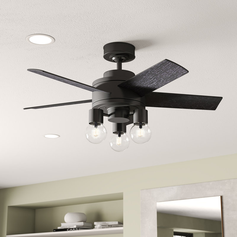 Matte Black 44" Ceiling Fan with LED Light and Remote Control