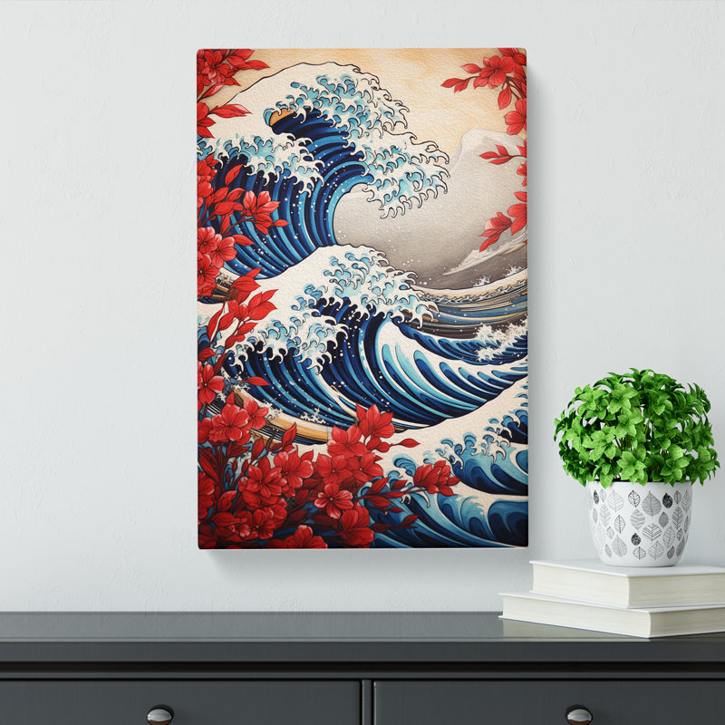Wave Japanese Symbolism Art - Wrapped Canvas, 50cm H x 35cm W x 3cm D