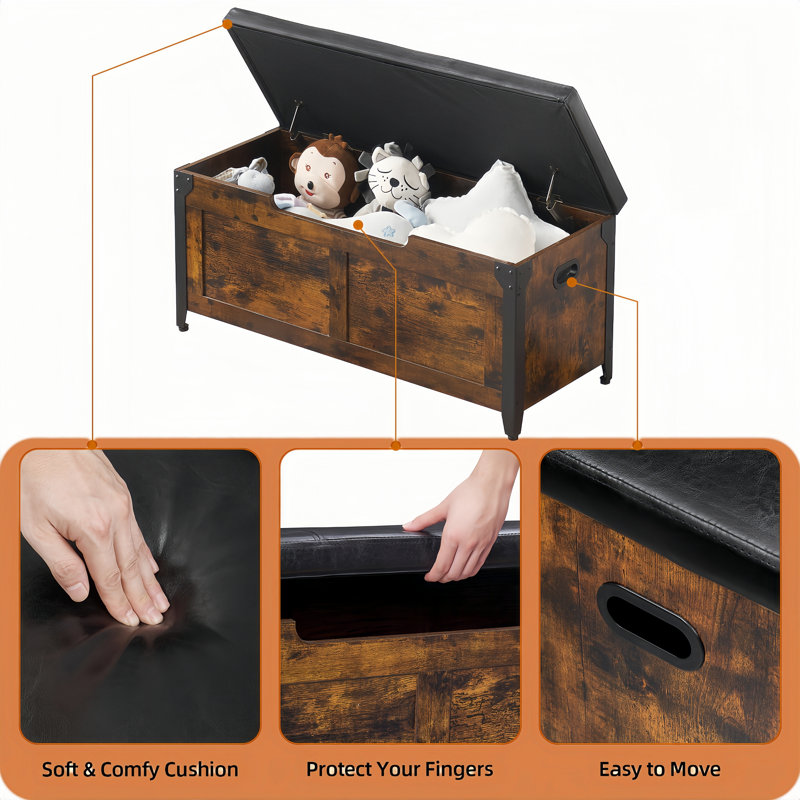 Gaomon Wood Storage Chest – A Multi-functional Storage Bench With Seating And 2 Safety Hinges, Ideal For Entryways. This Farmhouse-style Chest Trunk In Retro Brown Is Perfect For Bedrooms And Living Rooms.