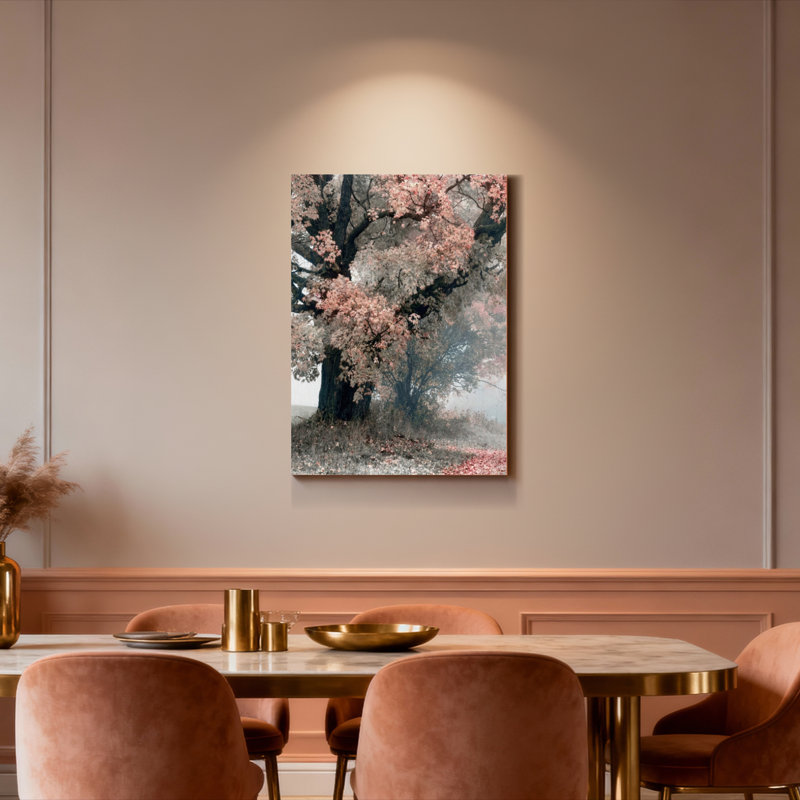 Ensemble de 1 tableau sur toile représentant un paysage printanier avec un cerisier en fleurs, H 18 po x l 12 po