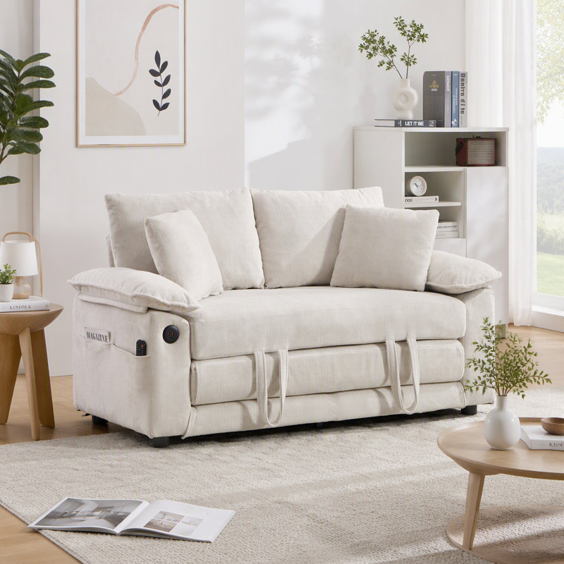 58 inch 3-in-1 Upholstered Futon Sofa Convertible Floor Sofa bed,Foldable Tufted Loveseat with Pull Out Sleeper Couch Bed