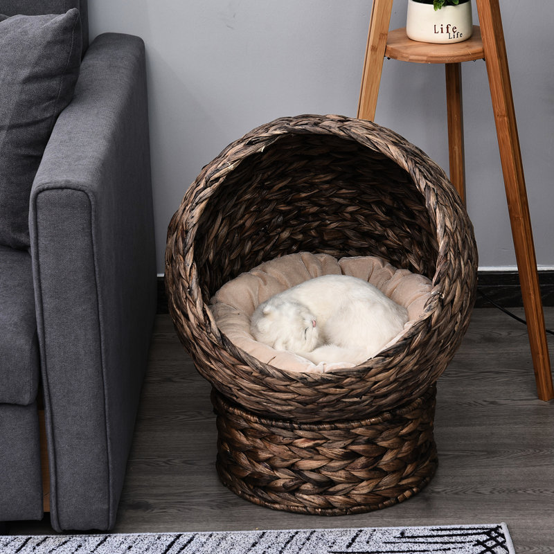 Lit pour chat surélevé à coussin souple, coussin confortable, panier, fauteuil à œufs, H 23,5 po, panier gris, style chaise