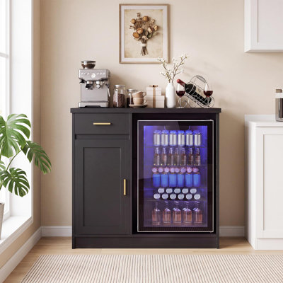 Mini-armoire de cuisine de 42 po avec barre d'alimentation, pour réfrigérateur de 24 po, barre de café résistante aux égratignures avec tiroir et porte, noir