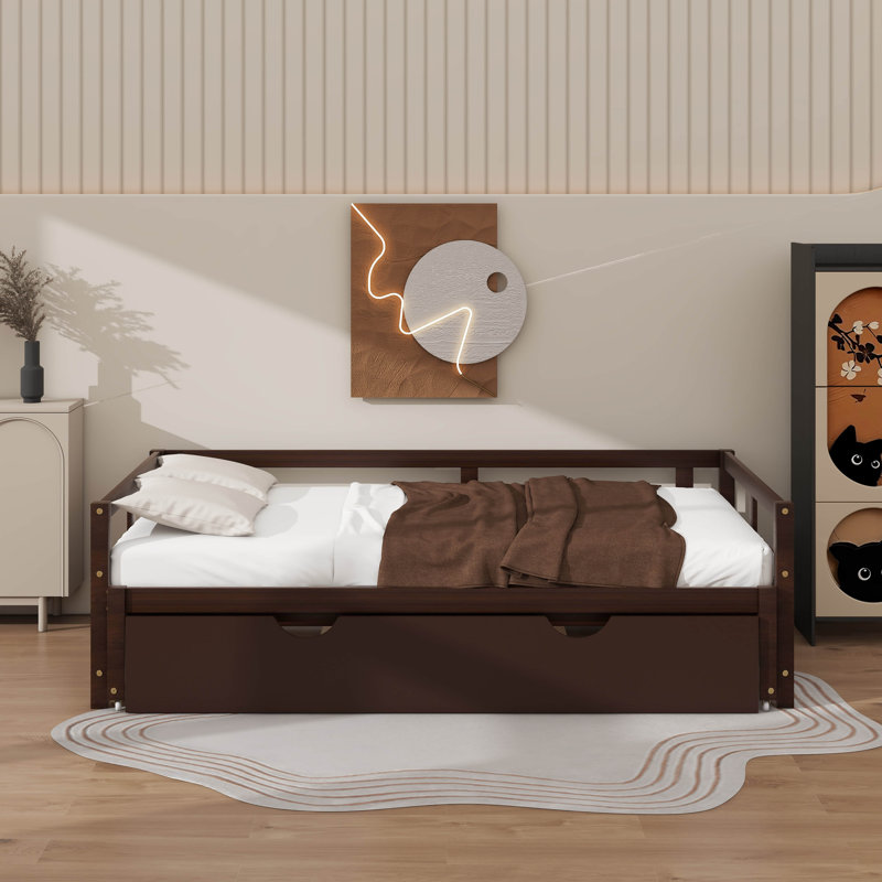 Lit de jour extensible simple avec lit gigogne, Espresso