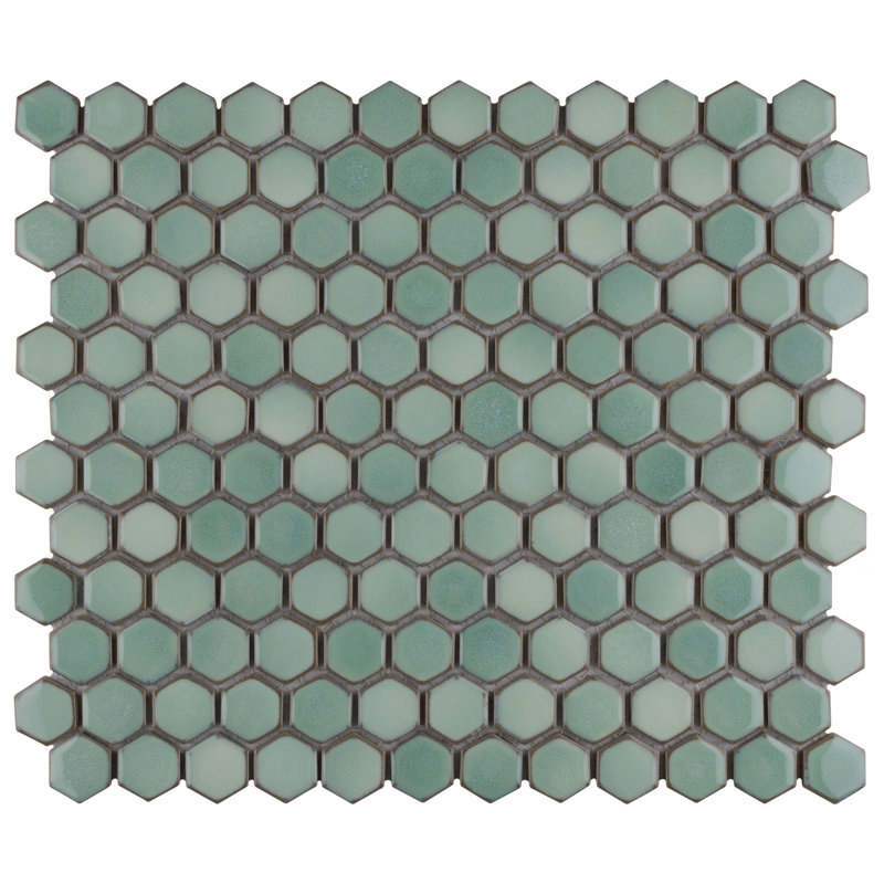 Hudson 1" x 1" Porcelain Honeycomb Mosaic Wall & Floor Tile, Mint Green