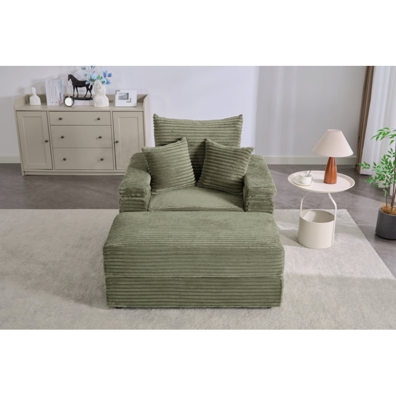 Canapé simple avec porte-gobelet et repose-pieds, Velours côtelé vert