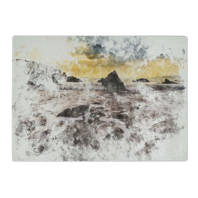 Beach and Rocks Watercolour Chopping Board