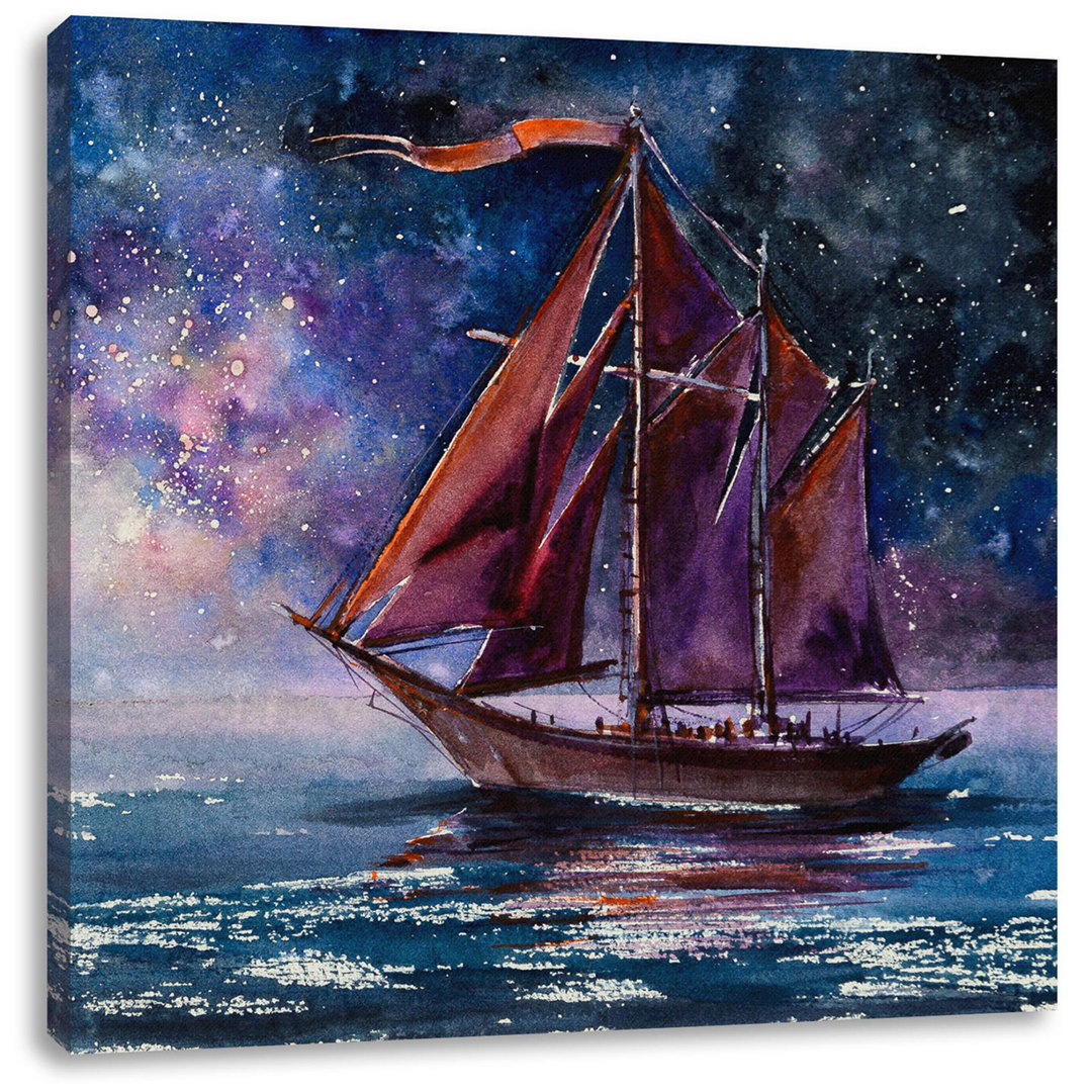 Leinwandbild Rotes Segelboot in Starry Night