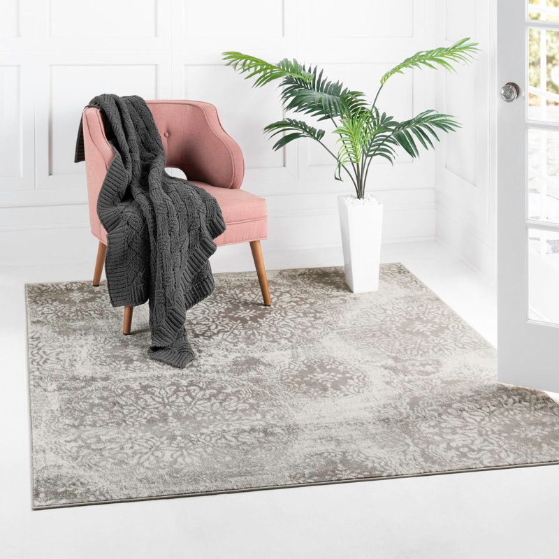 Tapis floral Brandt, Carré 8 pi, Grey