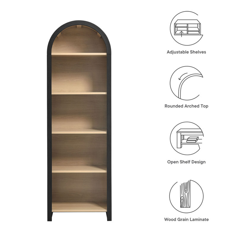 Evie Arched Narrow Black Bookcase Display Cabinet