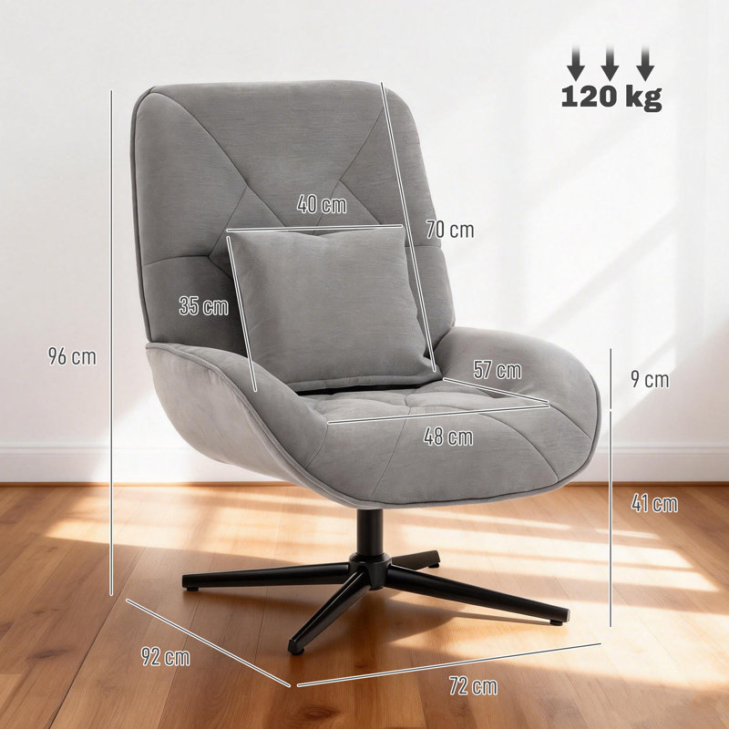 Upholstered Swivel Armchair, Light Grey