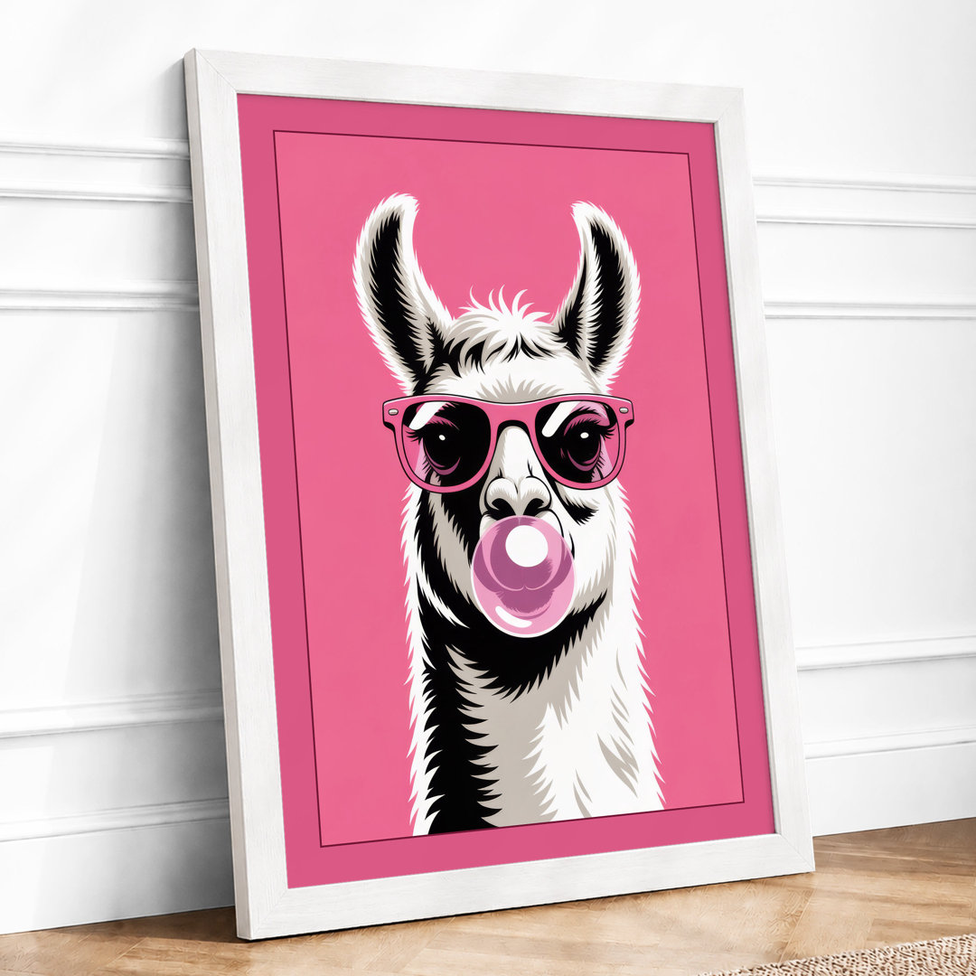 Llama Bubble Gum Modern - Framed Print