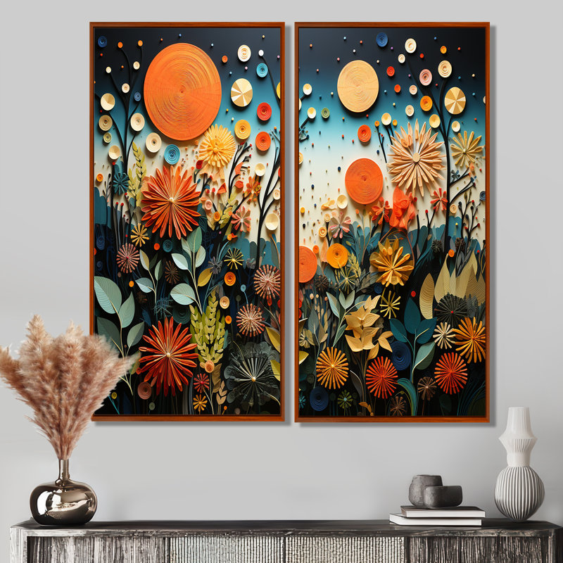 «Orange Mid Century Natures Harmony III», art mural orange, 40" H x 40" W, Impression encadrée flottante, Brown