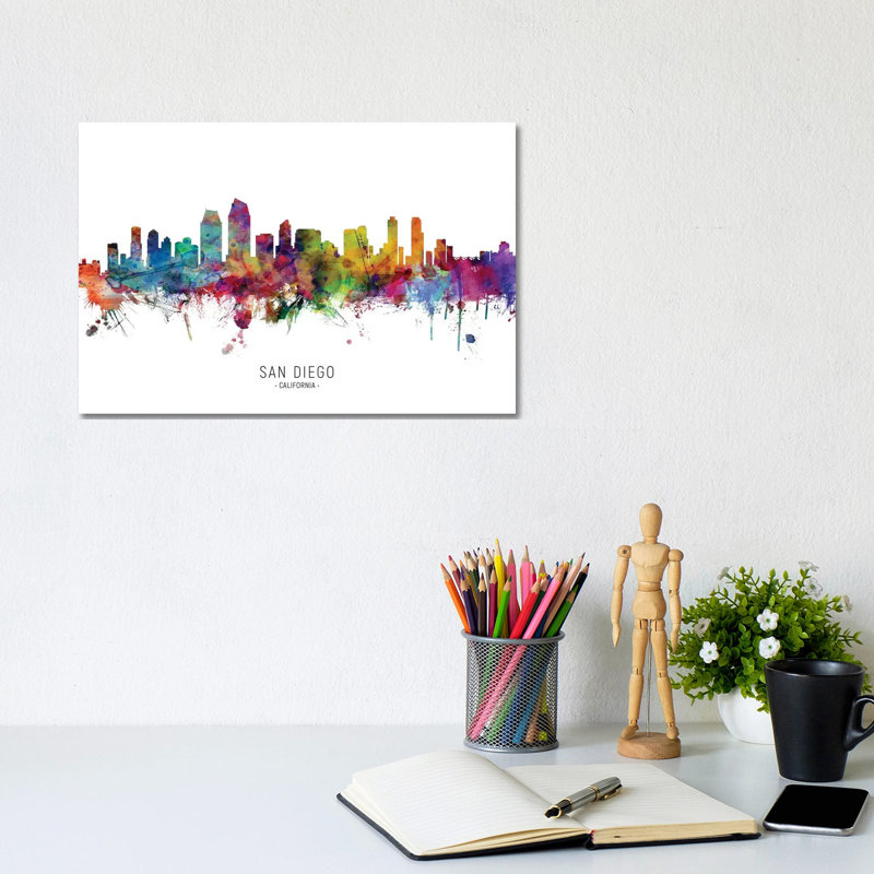 San Diego California Skyline by Michael Tompsett - 1 Piece Wrapped Canvas Painting, 20.32 cm H x 30.48 cm W