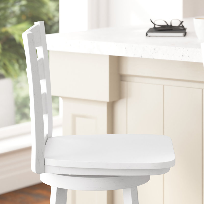 Laurel Ladderback Wooden Swivel Dining Stool With Footrest, Bar Stool (29” Seat Height), Antique White Wash