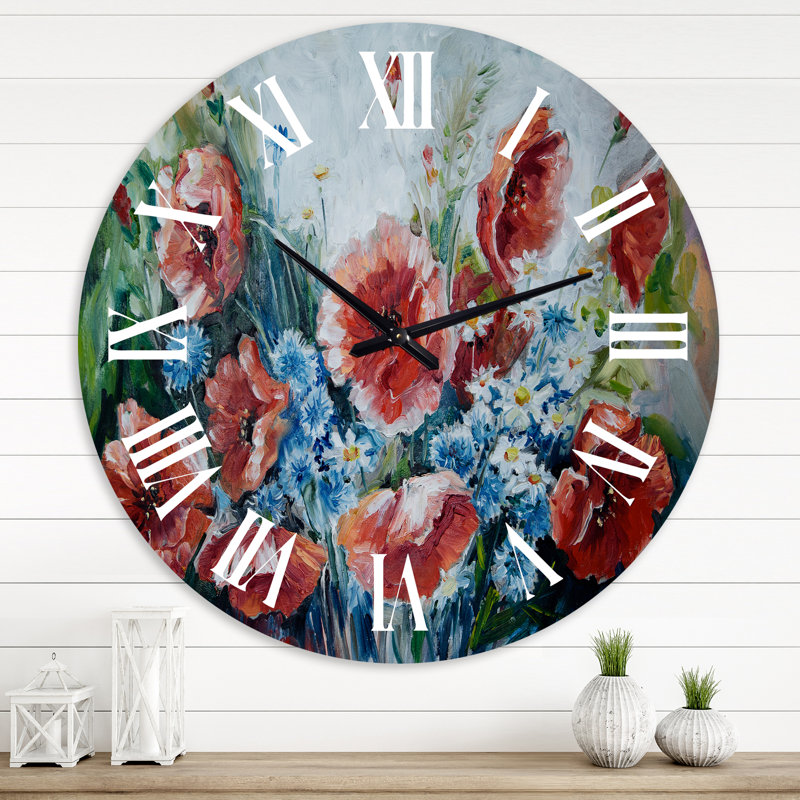 Bouquet de coquelicots rétro - Horloge murale traditionnelle, Surdimensionné