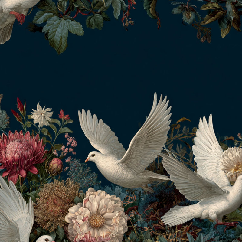 Peler et coller le papier peint colombes blanches au milieu d'un jardin floral, oiseaux noirs, papier contact, adhésif amovible, décoration murale pour armoires de cuisine de chambre à coucher, 24 po x 118 po