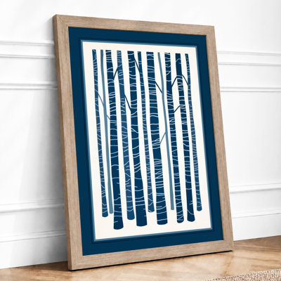 Birch Forest in Blue Scandinavian - Framed Print