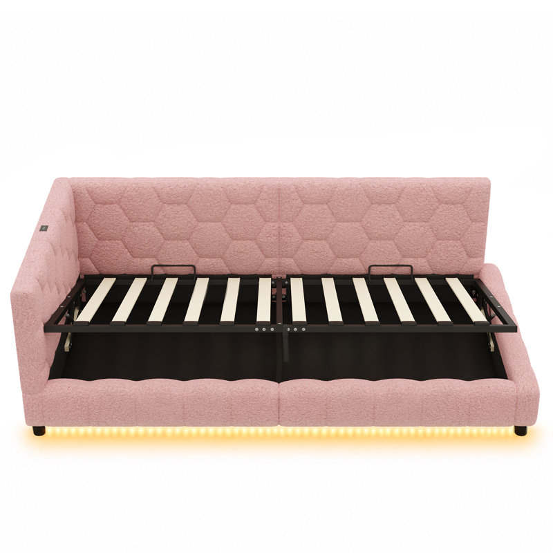 Upholstered Single (3') Boucle Ottoman Bed, Pink