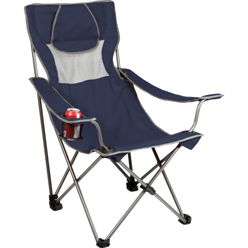 Navy Blue and Gray Folding Camping Chair with Arms
