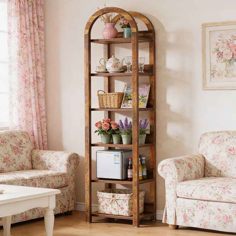 Storage Rack,6-Tier Bookshelf,Slim Arched Bookcase