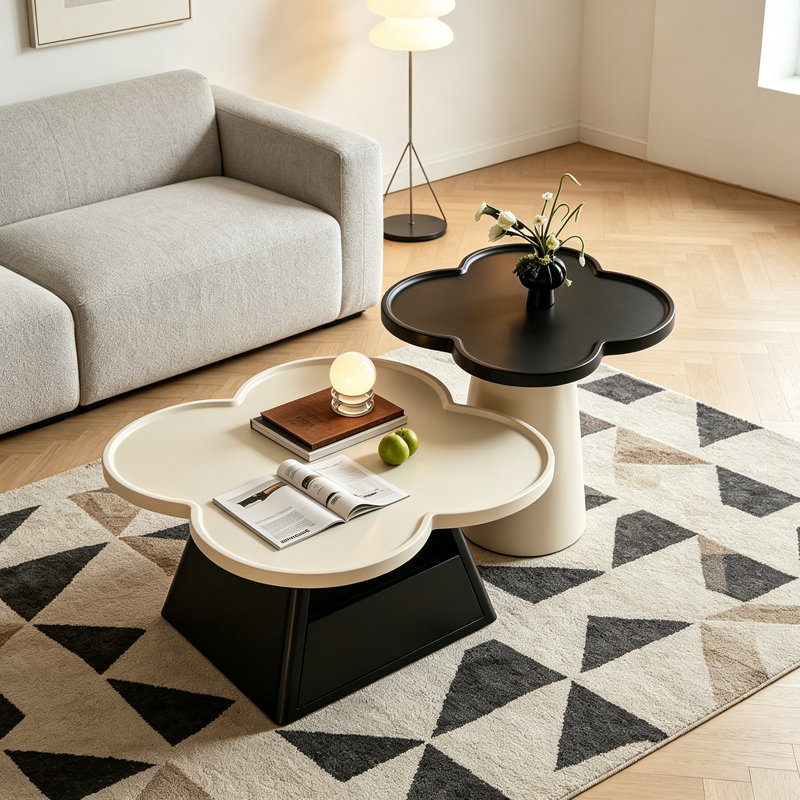 Cline, H 15,74 po x L 31,49 po x l 31,49 po, Blanc/Noir, Blanc/Noir