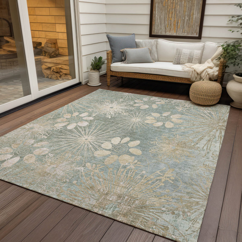 Machine Washable Indoor/Outdoor Kaczor ACN2225 Floral Rug, Rectangle 10' x 14'