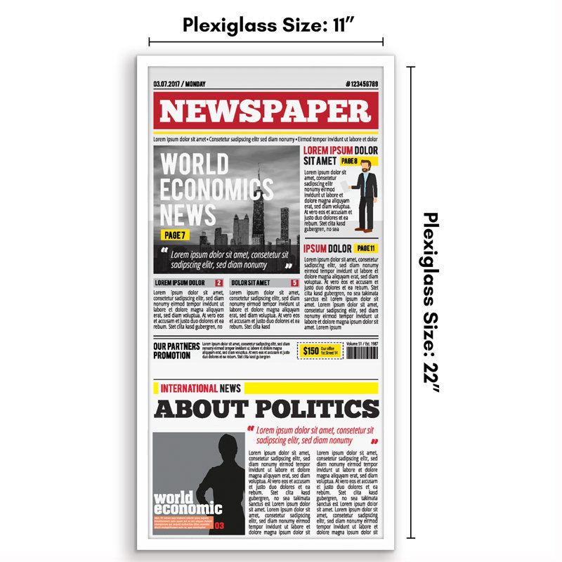 Americanflat 11x22 Newspaper Frame - Display for Assorted Media Articles - Thin Picture Frame with Polished Plexiglass for Wall Display