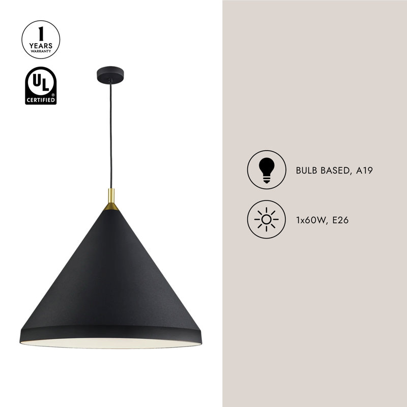 1 - Light Pendant, 20" H x 24" W x 24" D, Brushed Nickel/Black