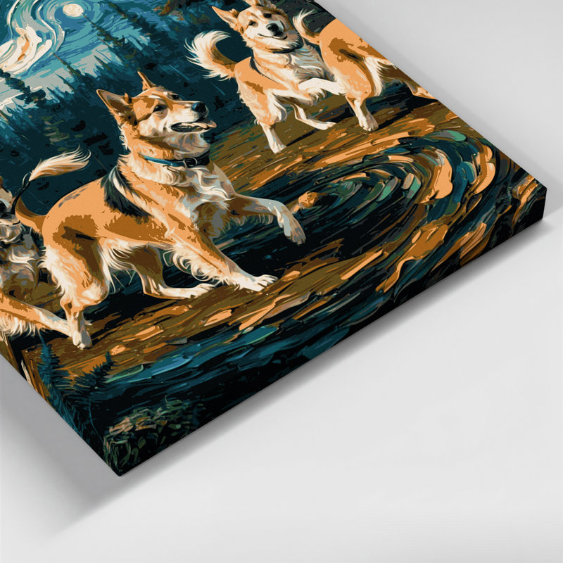 Chiens, art mural bleu sur toile Lundehund, H 11 po x l 14 po