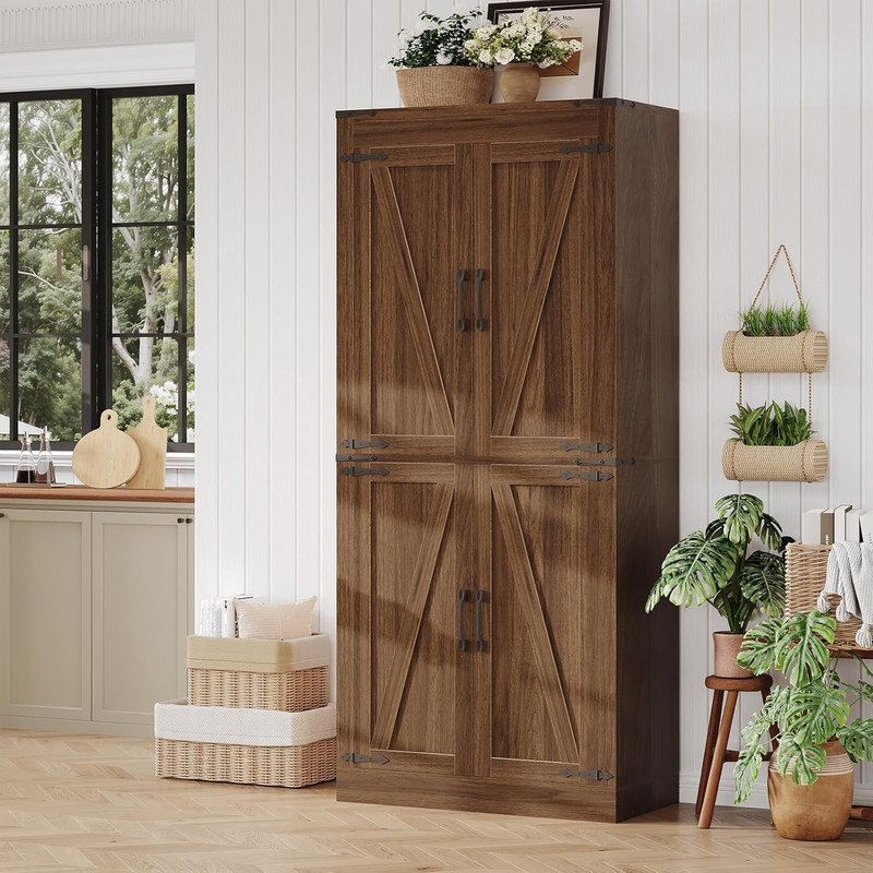 Garde-manger 71 po rustique Farmhouse - rangement en bois brun avec tablettes réglables pour la cuisine et le salon