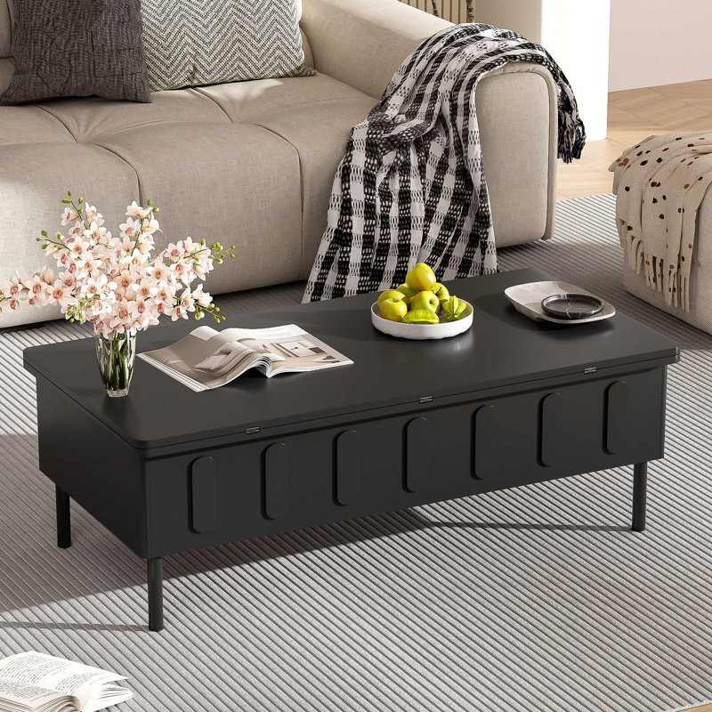 Table basse à plateau relevable avec tiroirs, table centrale moderne avec plateau pliable et rangement caché pour le salon