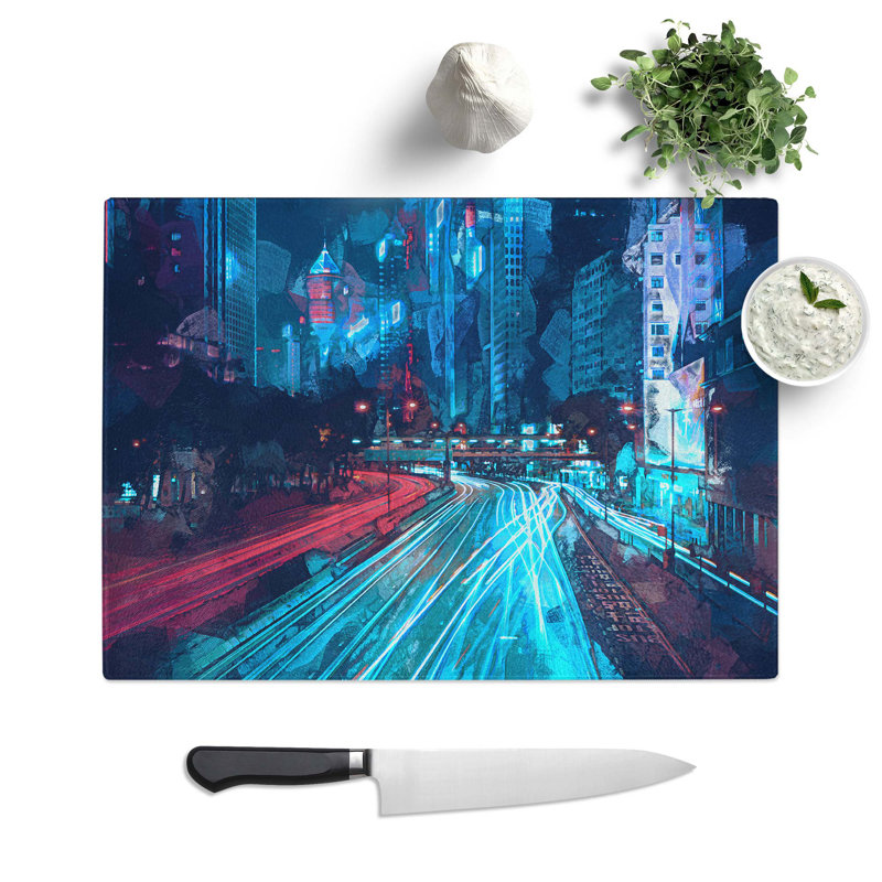 Tempered Glass Night Lights of Hong Kong Chopping Board, 28.5 cm W x 20 cm L