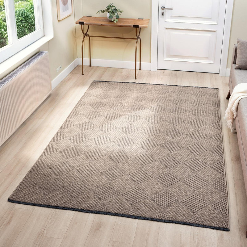 Tapis moderne à carreaux antidérapant lavable, Rectangle 5 pi x 7 pi