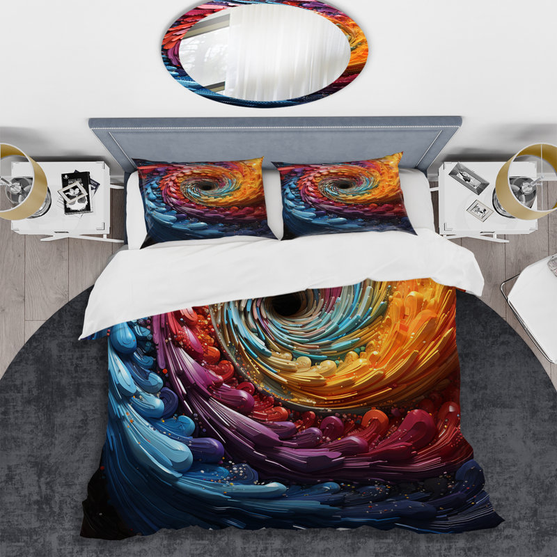 Rainbow Abstract Swirl Typhoon - Ensemble de housse de couette à motif abstrait