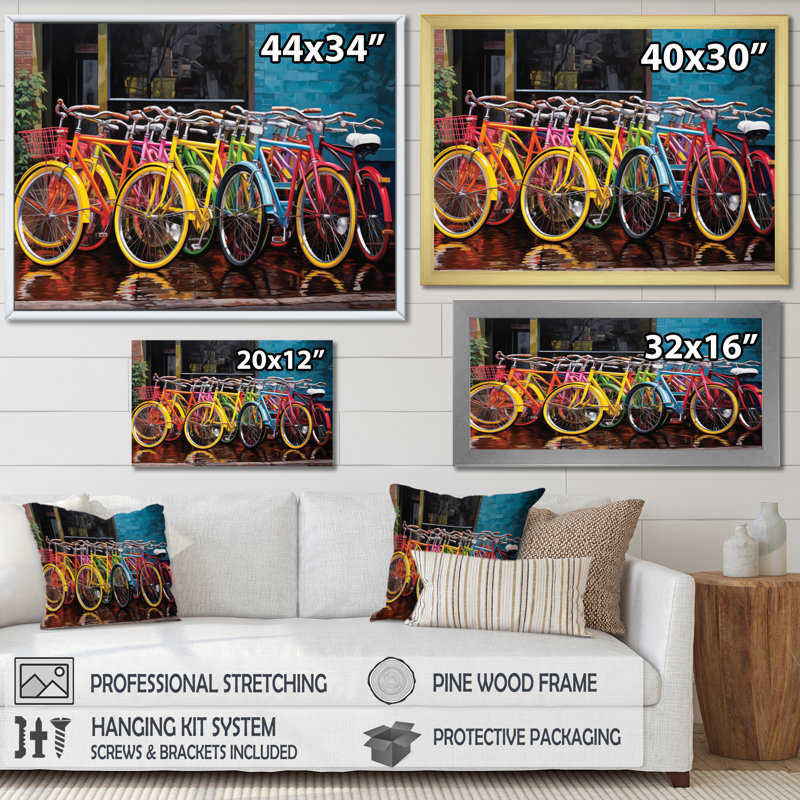 Bicycle Joyful Rides II - Transportation Wall Art Living Room, 30" H x 40" W, Toile tendue