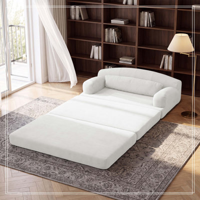 Compression Sponge 2-Seater Micro Corduroy Sofa Bed, Removable Cover Modular Floor Couch(Beige)